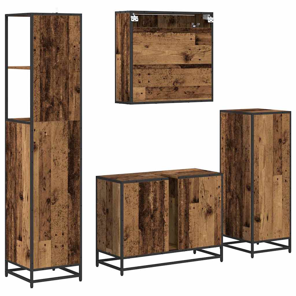 Juego de muebles de baño con cajón 4 pcs Madera Vieja
