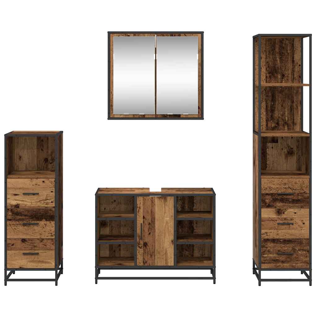 Juego de muebles de baño con cajón 4 pcs Madera Vieja
