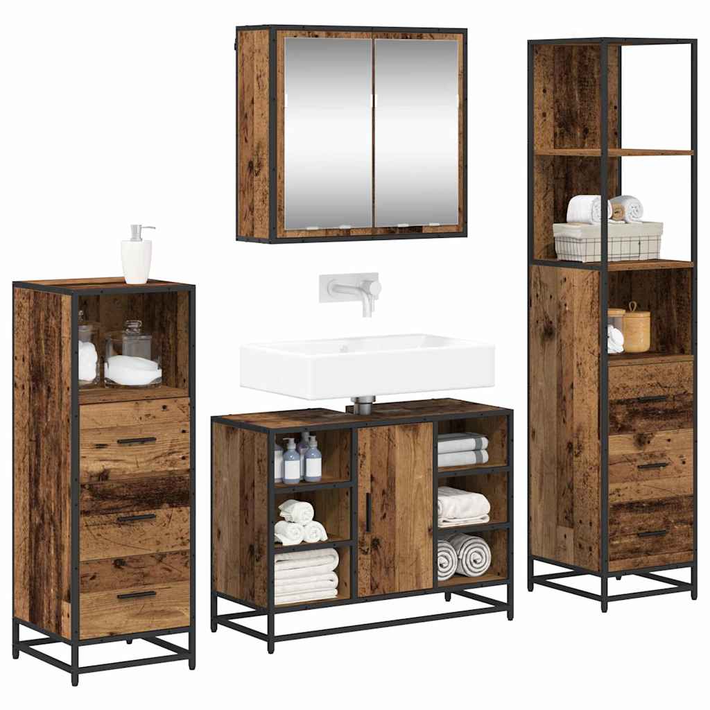 Juego de muebles de baño con cajón 4 pcs Madera Vieja