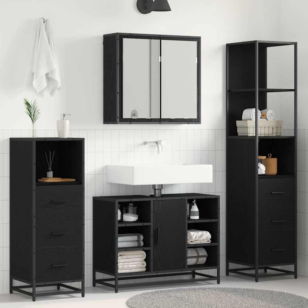 Juego de muebles de baño 4 pcs Roble Negro Madera contrachapada