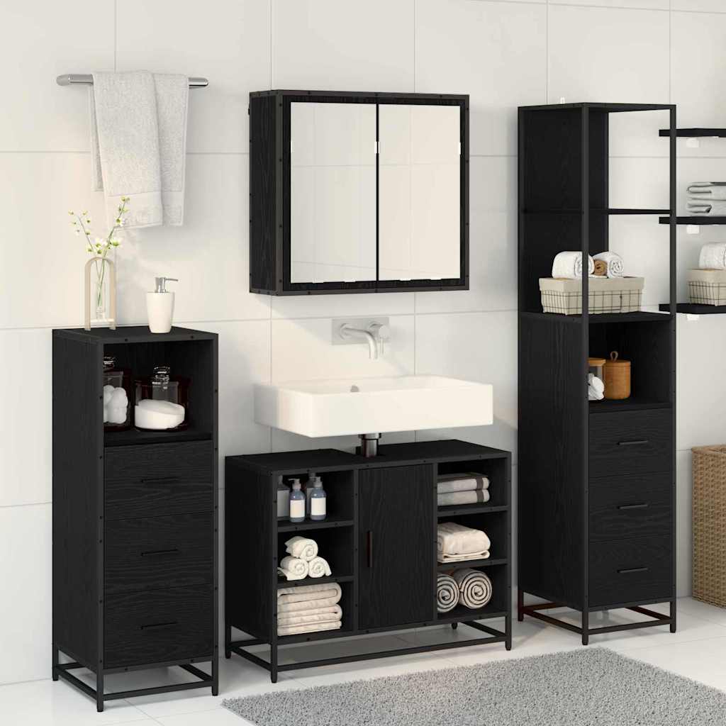 Juego de muebles de baño 4 pcs Roble Negro Madera contrachapada