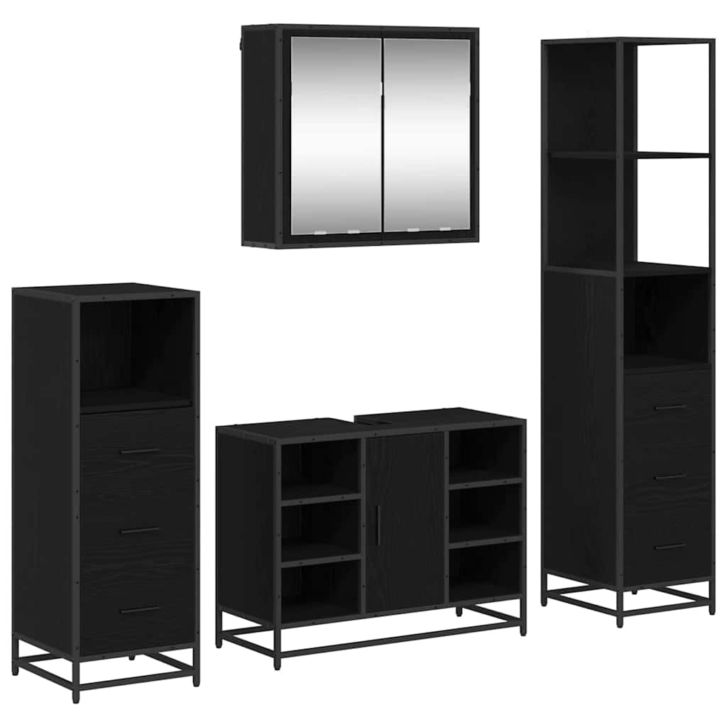 Juego de muebles de baño 4 pcs Roble Negro Madera contrachapada