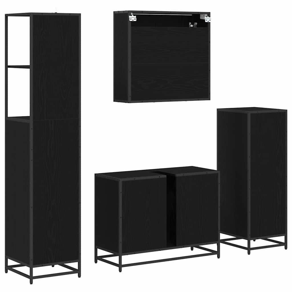 Juego de muebles de baño 4 pcs Roble Negro Madera contrachapada