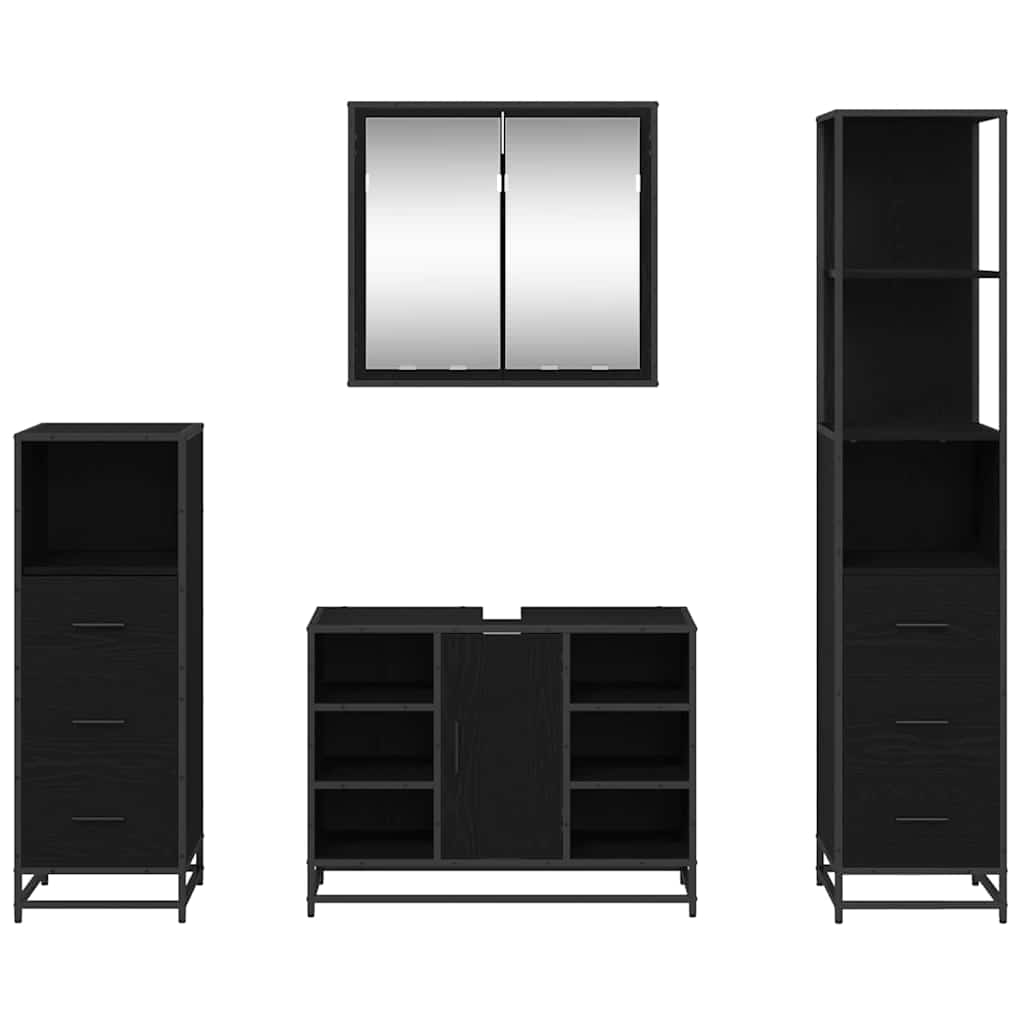 Juego de muebles de baño 4 pcs Roble Negro Madera contrachapada