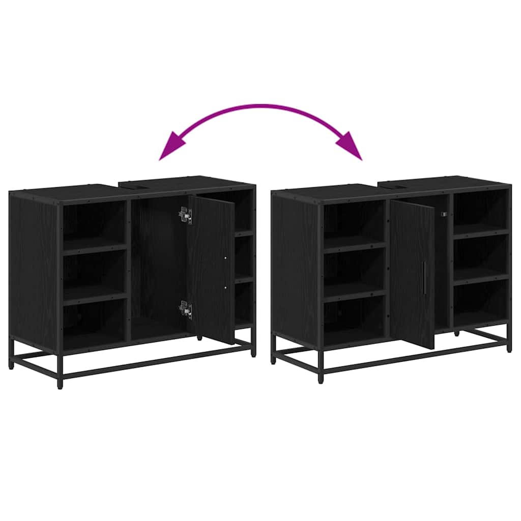 Juego de muebles de baño 4 pcs Roble Negro Madera contrachapada