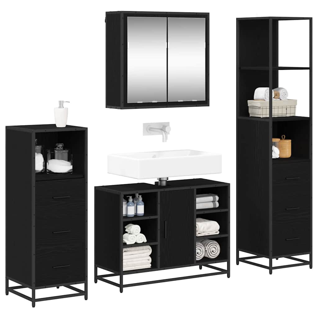 Juego de muebles de baño 4 pcs Roble Negro Madera contrachapada