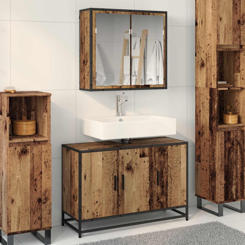 Juego de muebles de baño con estante 2 pcs Madera Vieja