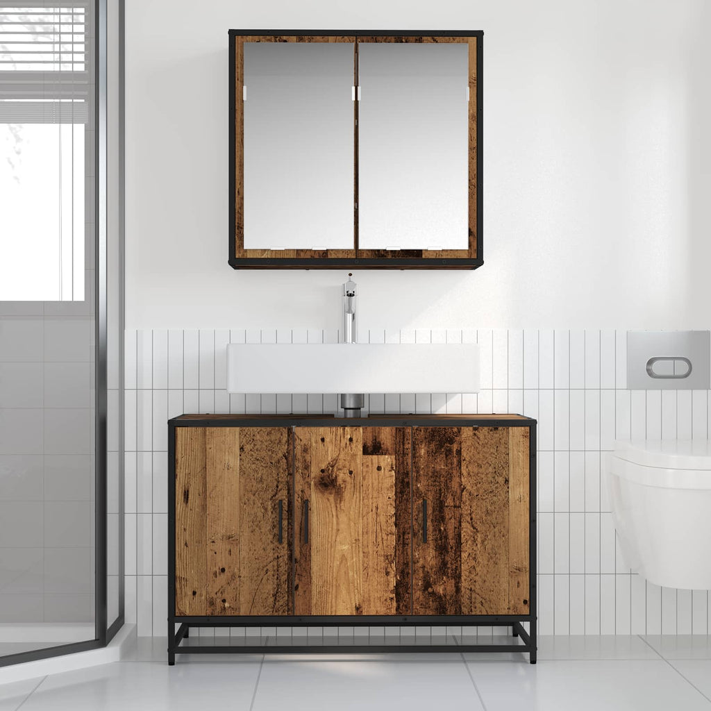 Juego de muebles de baño con estante 2 pcs Madera Vieja