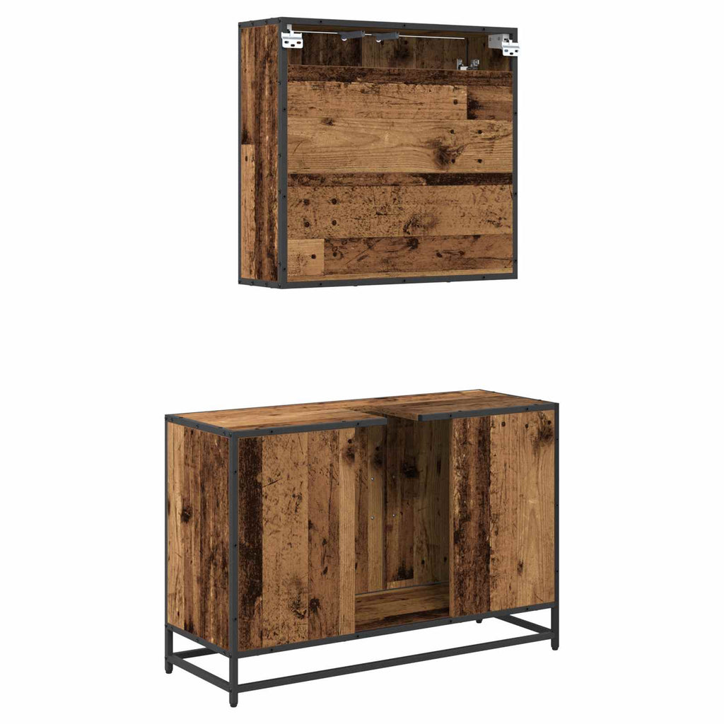 Juego de muebles de baño con estante 2 pcs Madera Vieja