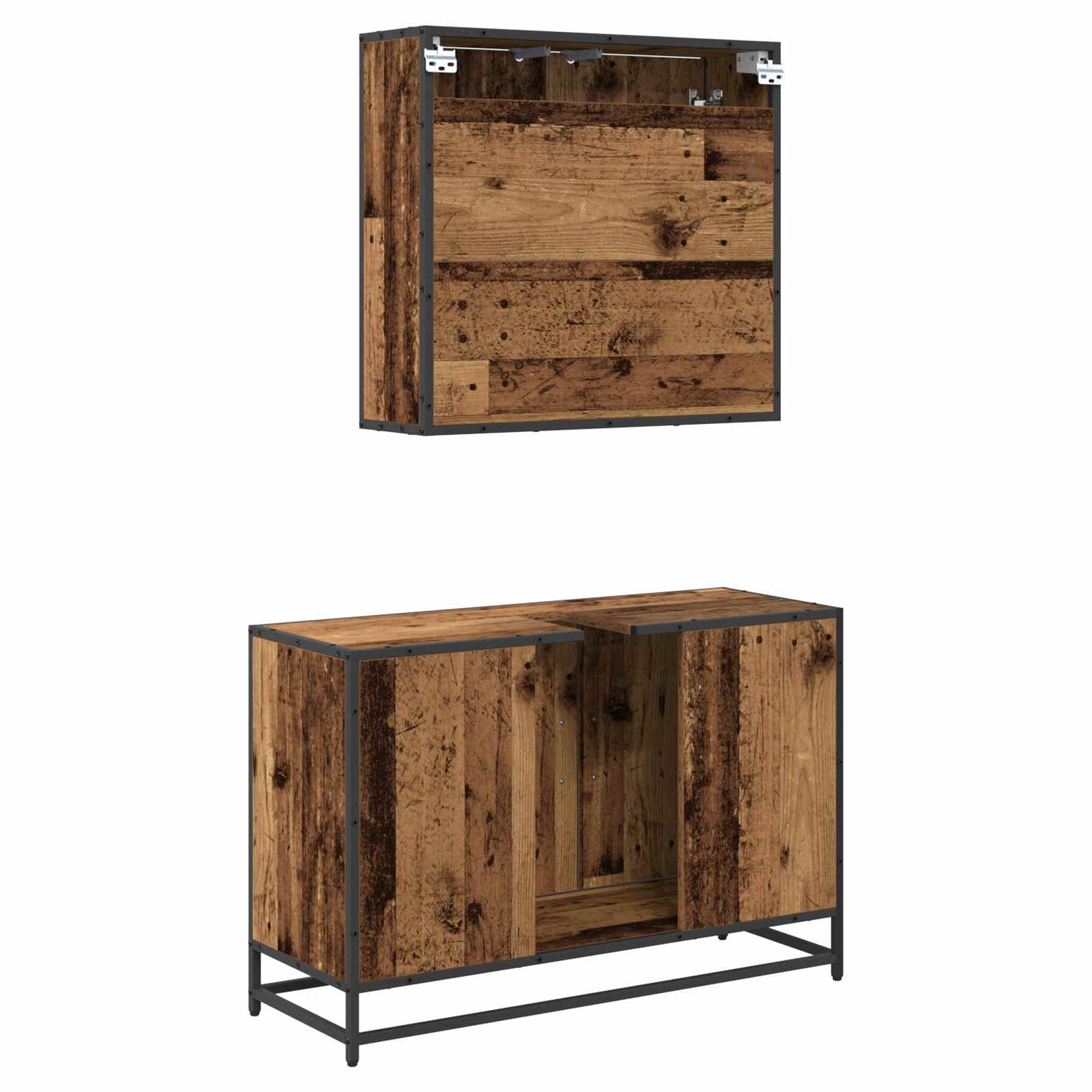 Juego de muebles de baño con estante 2 pcs Madera Vieja