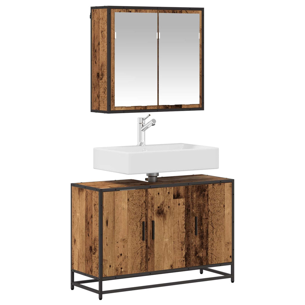 Juego de muebles de baño con estante 2 pcs Madera Vieja