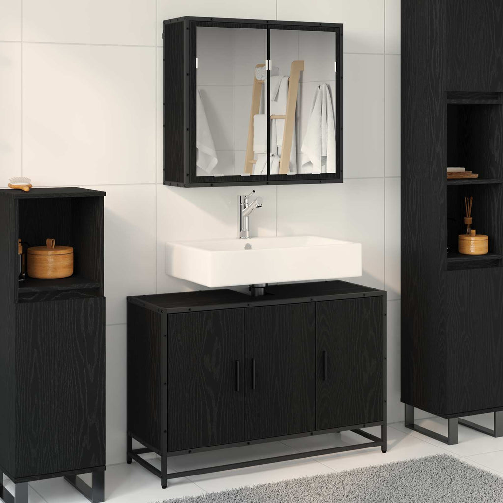 Juego de muebles de baño 2 pcs Roble Negro Madera contrachapada