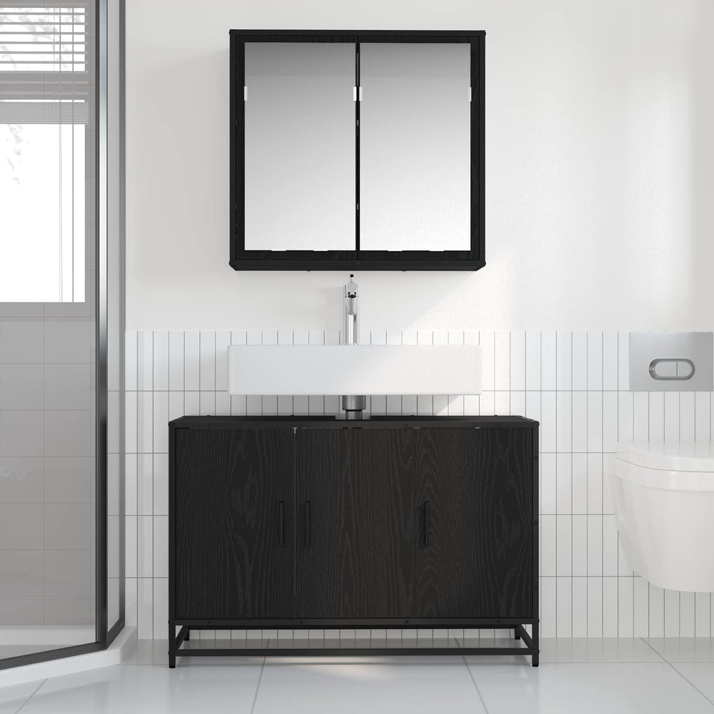 Juego de muebles de baño 2 pcs Roble Negro Madera contrachapada