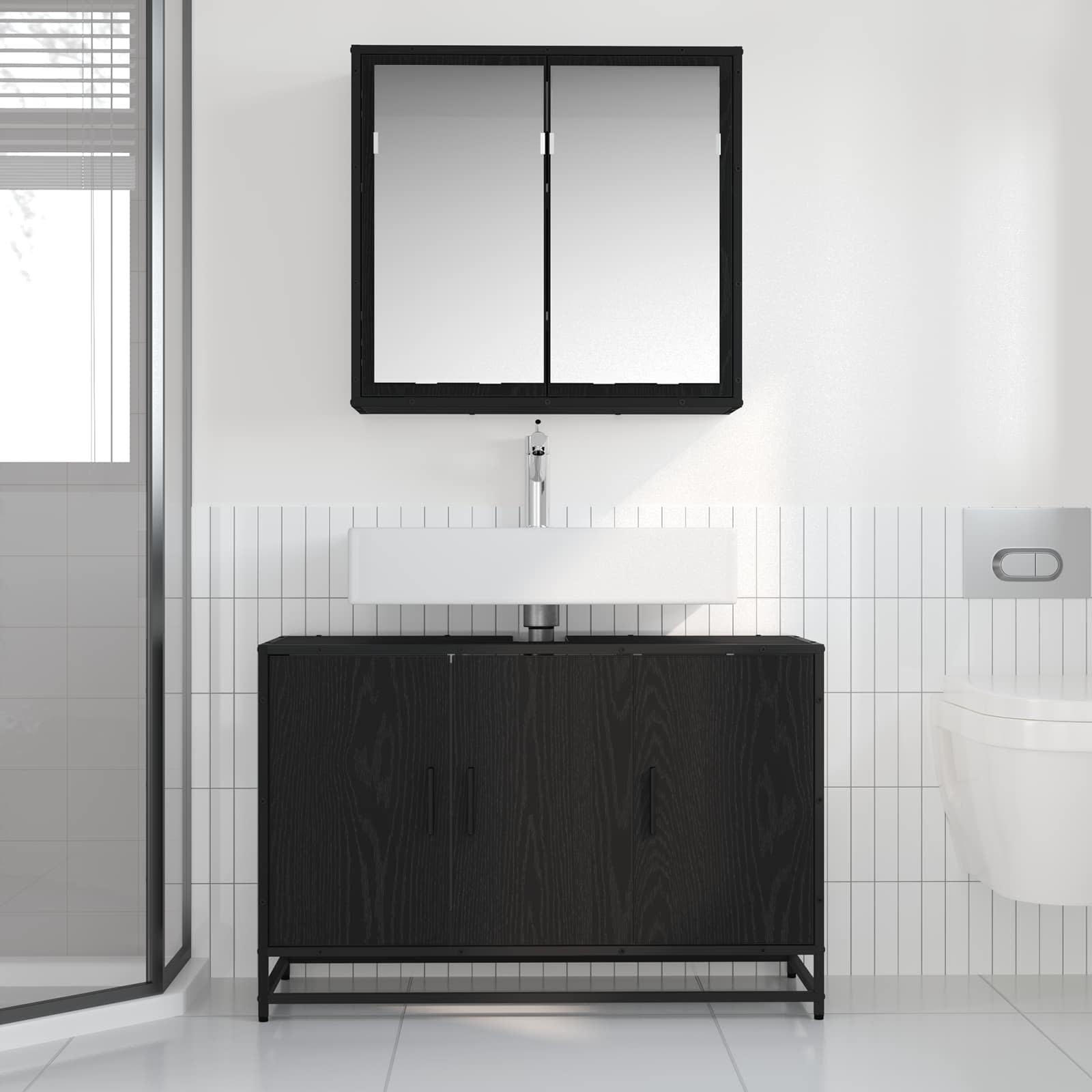 Juego de muebles de baño 2 pcs Roble Negro Madera contrachapada