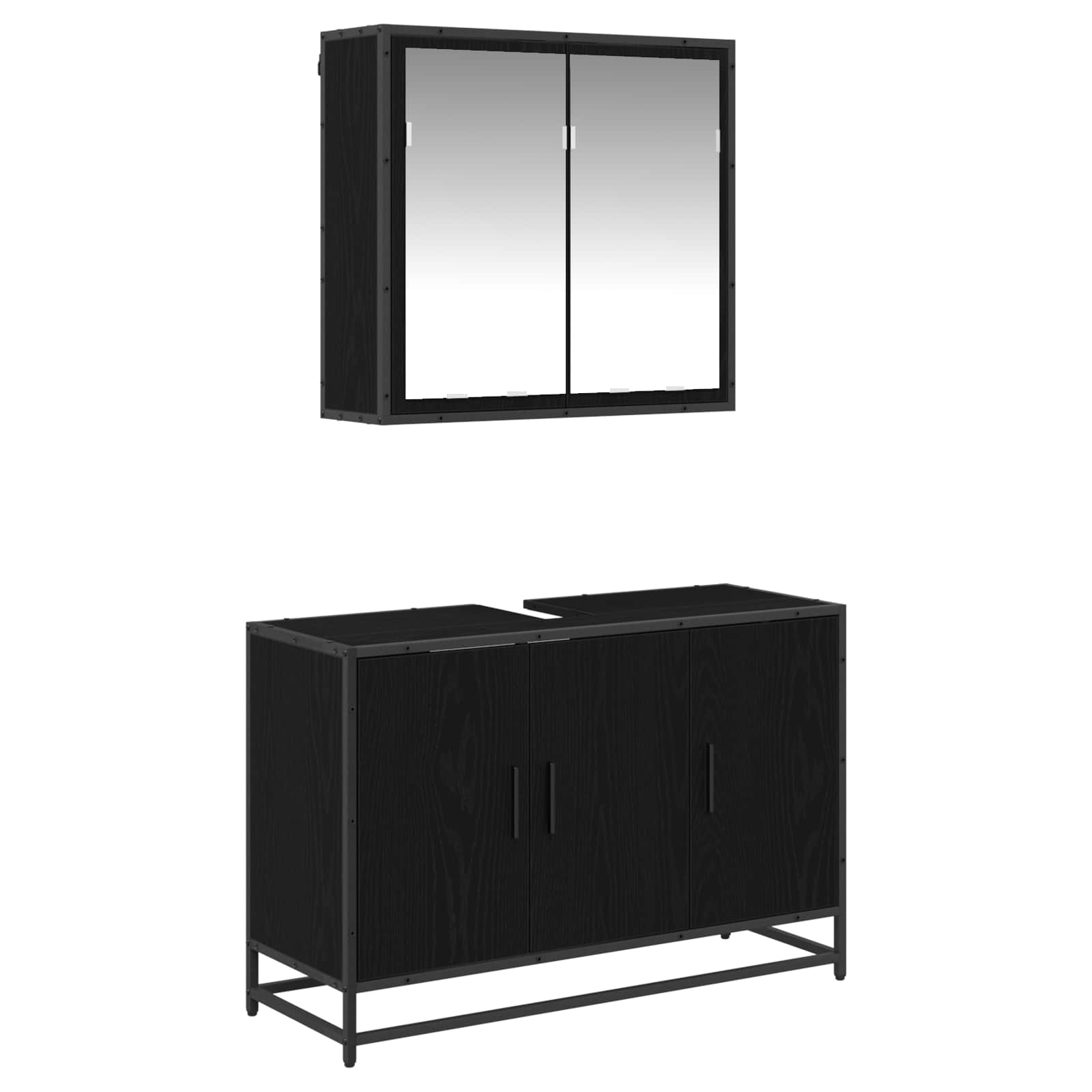 Juego de muebles de baño 2 pcs Roble Negro Madera contrachapada