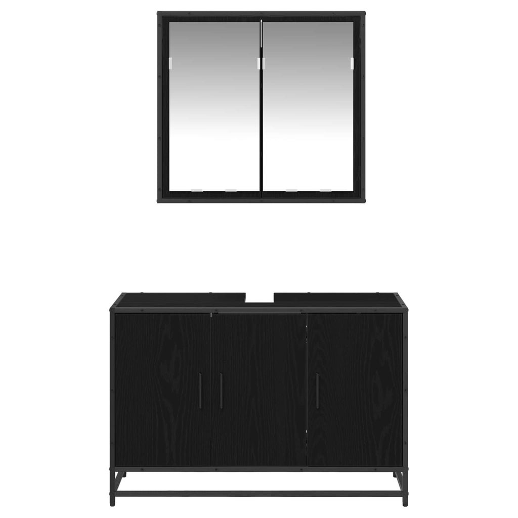 Juego de muebles de baño 2 pcs Roble Negro Madera contrachapada