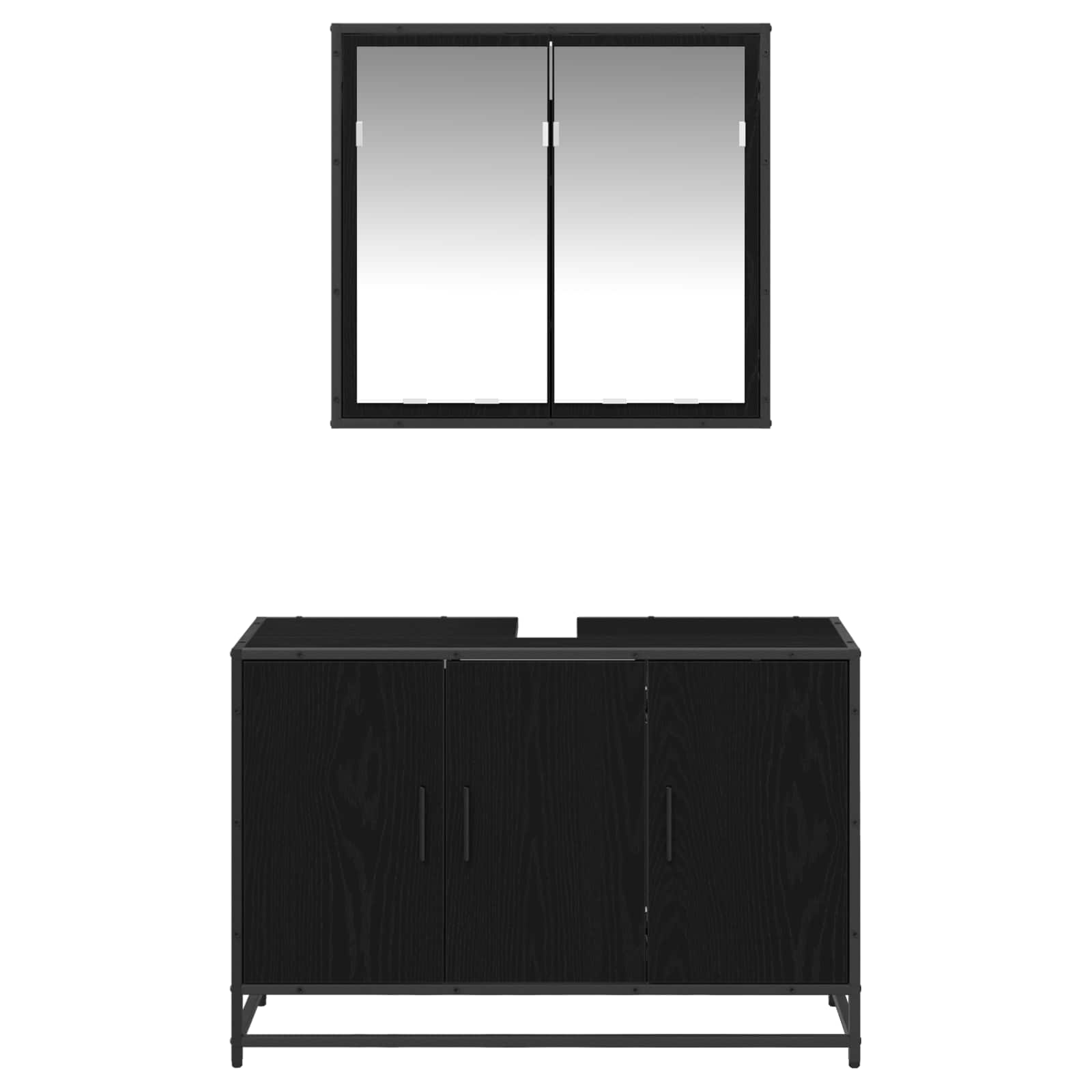 Juego de muebles de baño 2 pcs Roble Negro Madera contrachapada