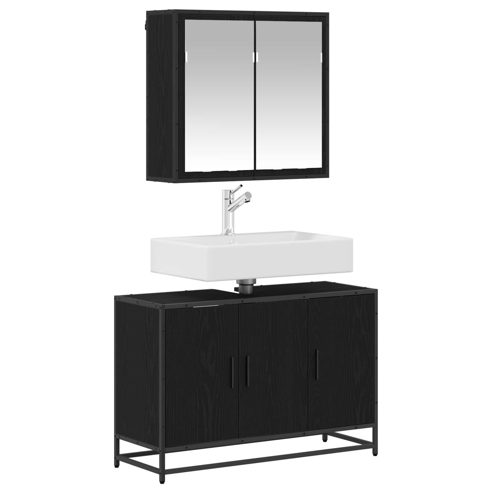 Juego de muebles de baño 2 pcs Roble Negro Madera contrachapada