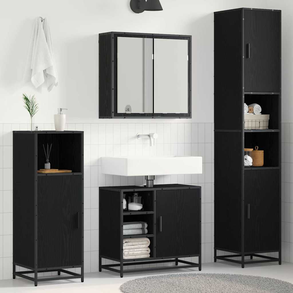 Juego de muebles de baño 3 pcs Roble Negro Madera contrachapada