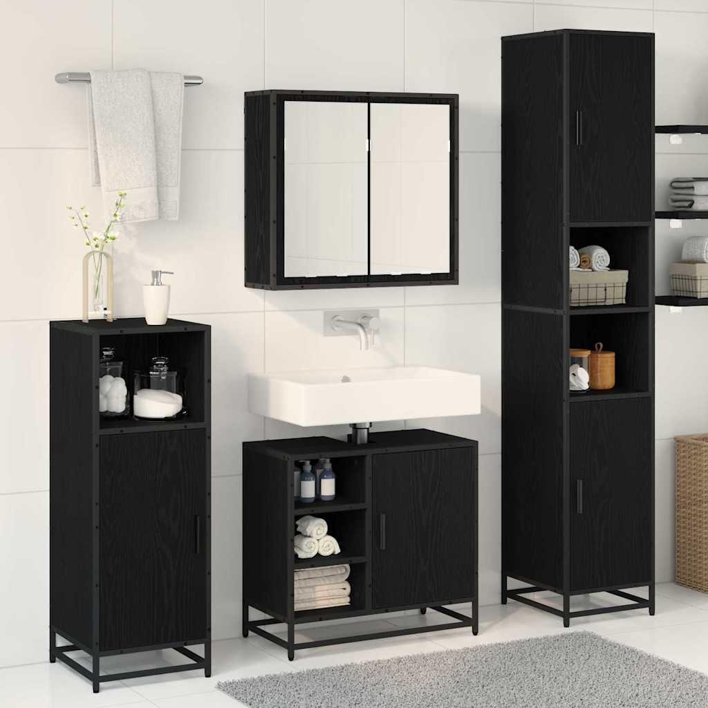 Juego de muebles de baño 3 pcs Roble Negro Madera contrachapada