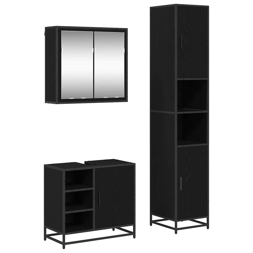 Juego de muebles de baño 3 pcs Roble Negro Madera contrachapada
