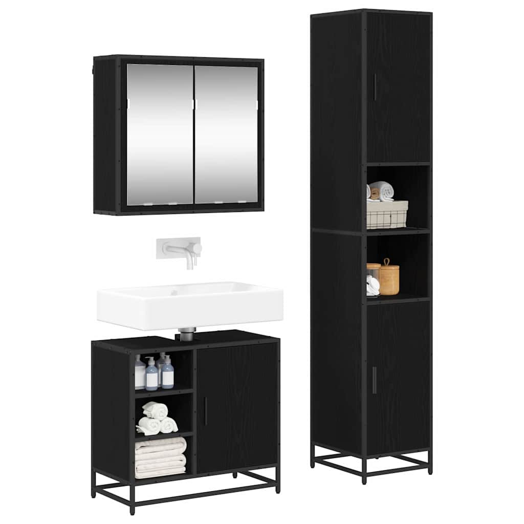 Juego de muebles de baño 3 pcs Roble Negro Madera contrachapada