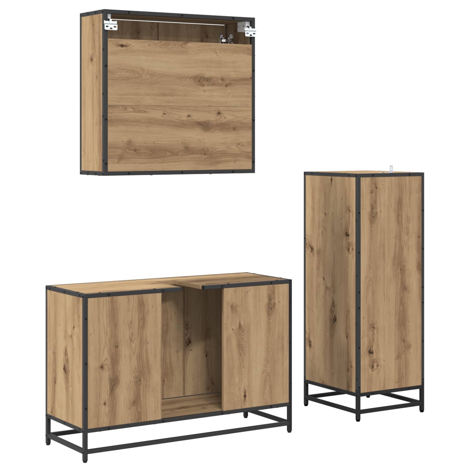 Juego de muebles de baño con estante 3 pcs Roble artesanal