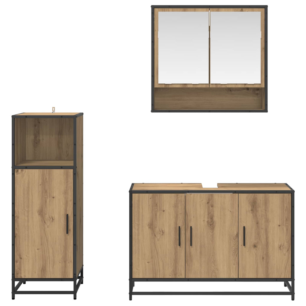Juego de muebles de baño con estante 3 pcs Roble artesanal