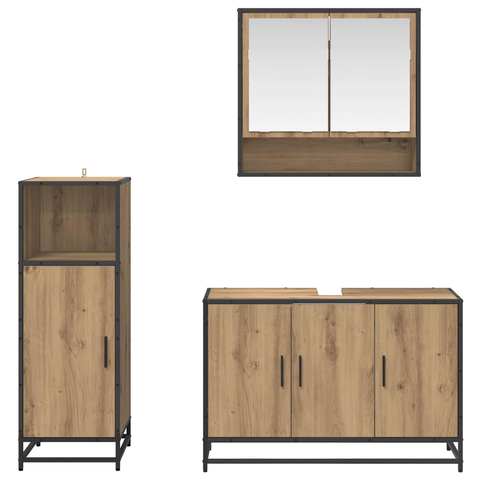 Juego de muebles de baño con estante 3 pcs Roble artesanal