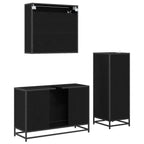 Juego de muebles de baño 3 pcs Roble Negro Madera de ingeniería