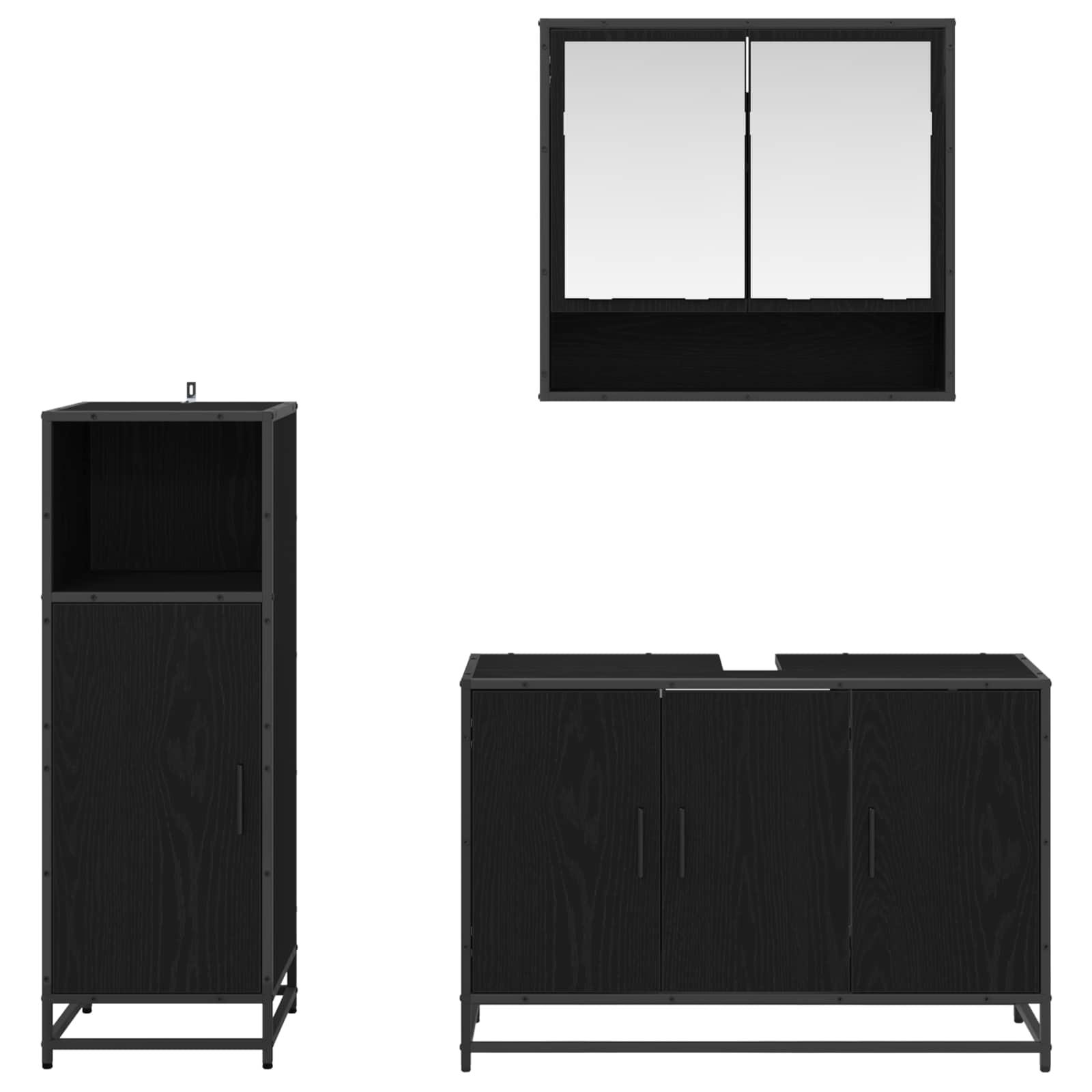 Juego de muebles de baño 3 pcs Roble Negro Madera de ingeniería