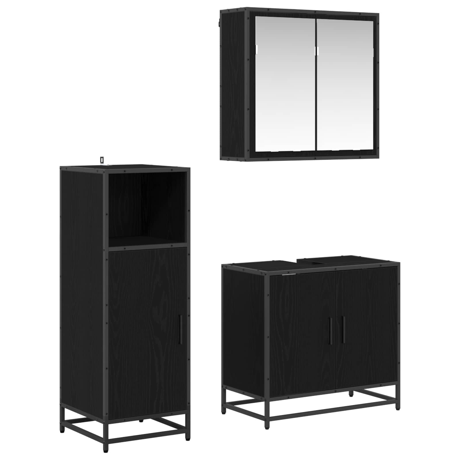 Conjunto de móveis de casa de banho 3 pcs Carvalho Preto Madeira projetada