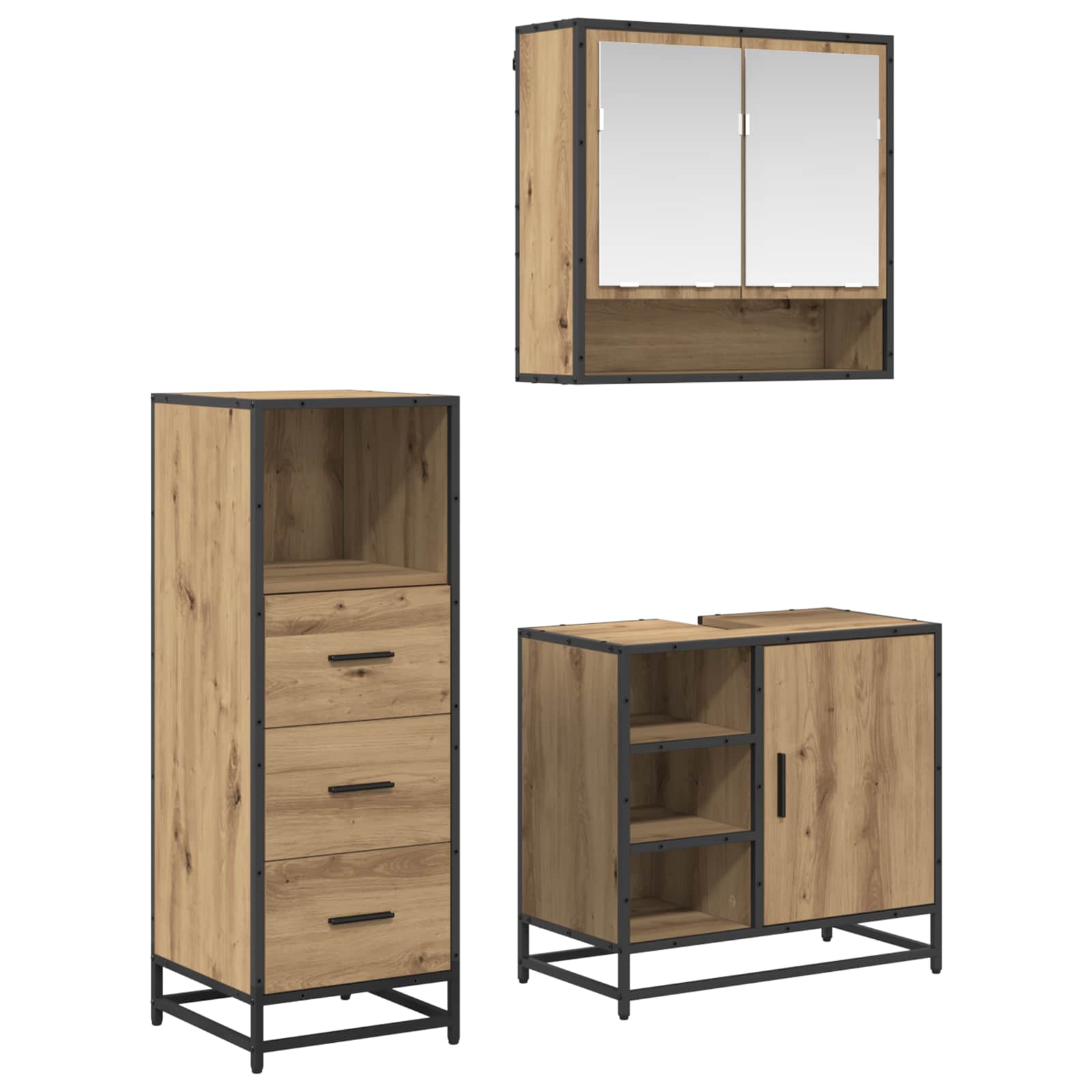 Conjunto de móveis de casa de banho 3 pcs Carvalho Preto Aglomerado