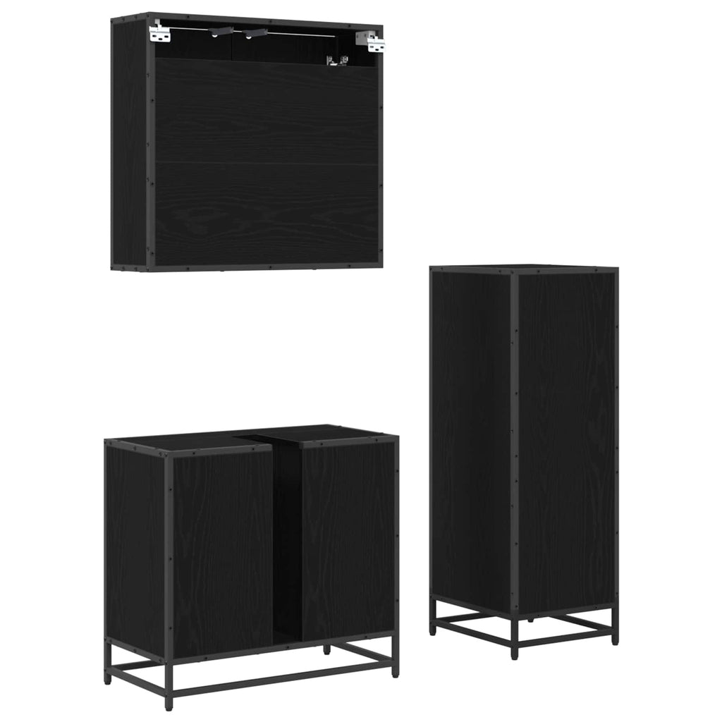 Juego de muebles de baño 3 pcs Roble Negro Madera contrachapada