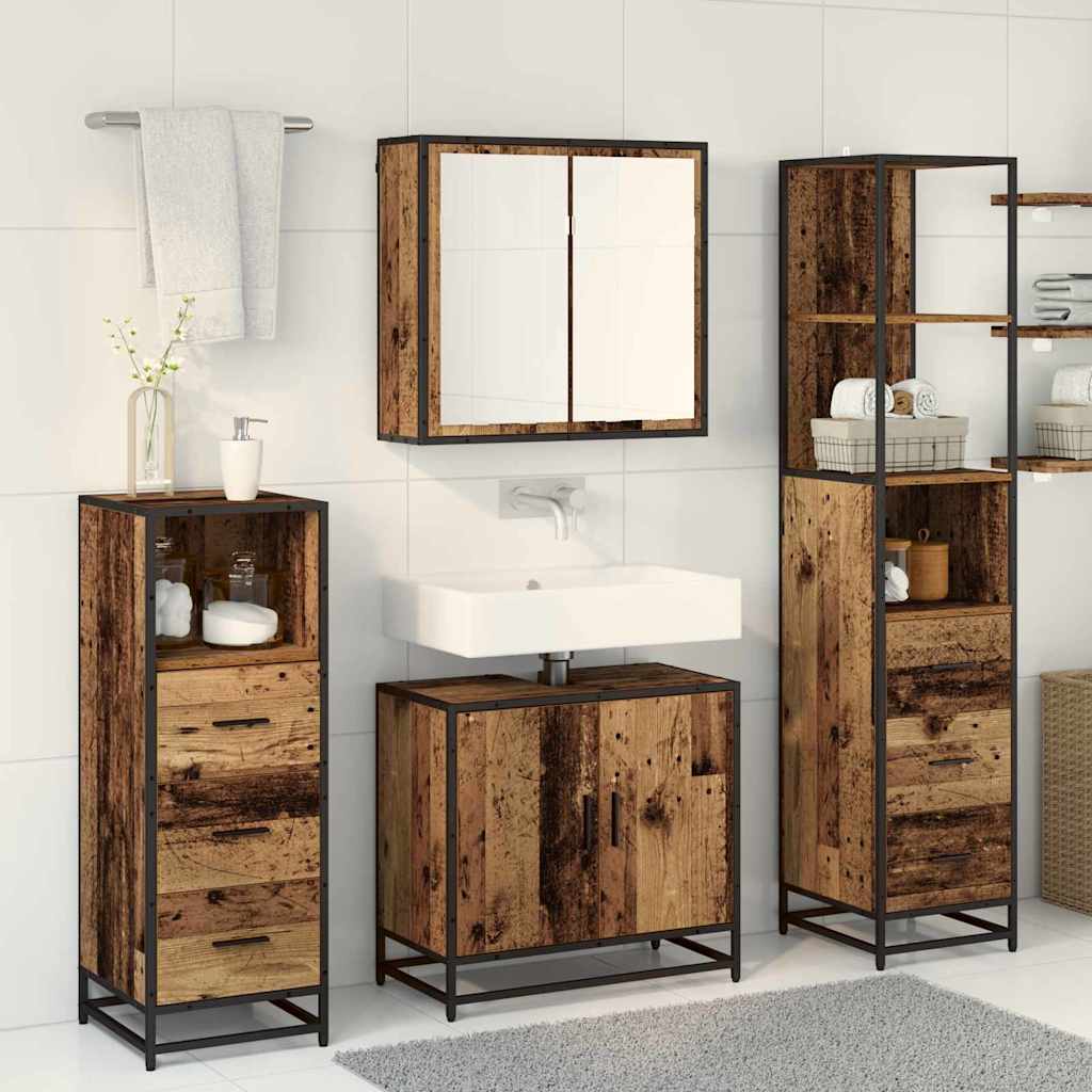Juego de muebles de baño con cajón 4 pcs Madera Vieja