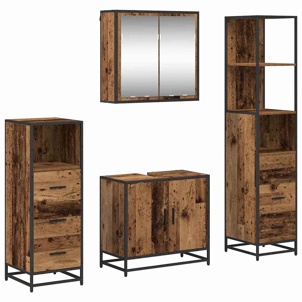 Juego de muebles de baño con cajón 4 pcs Madera Vieja