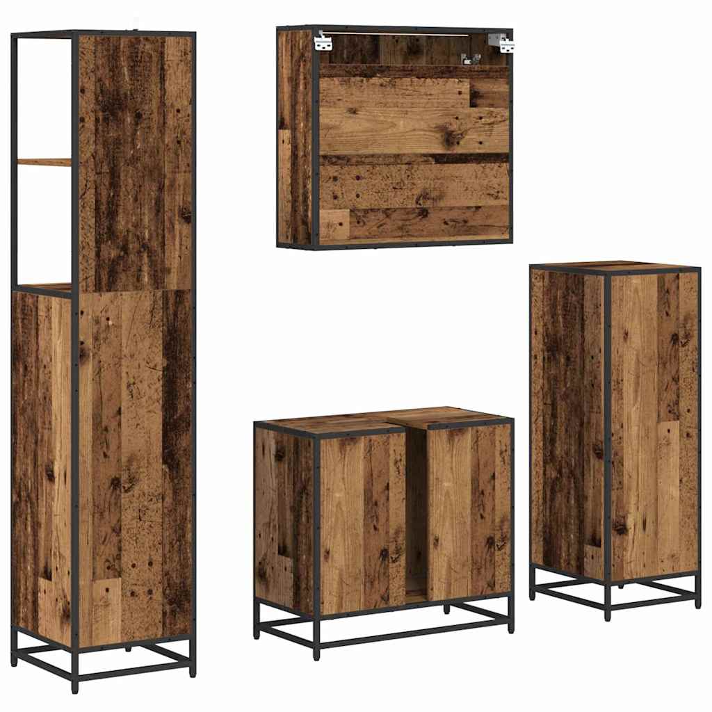 Juego de muebles de baño con cajón 4 pcs Madera Vieja
