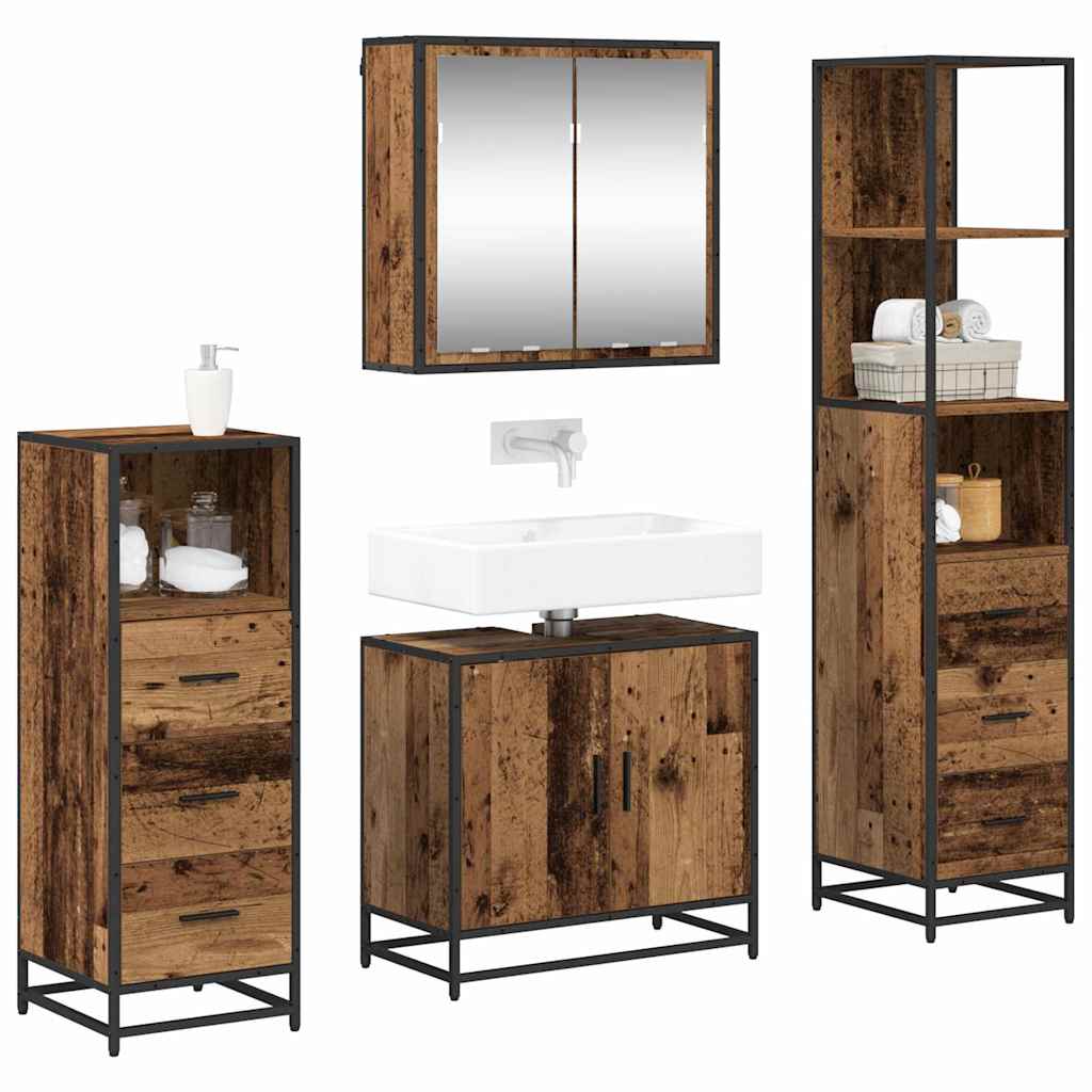 Juego de muebles de baño con cajón 4 pcs Madera Vieja