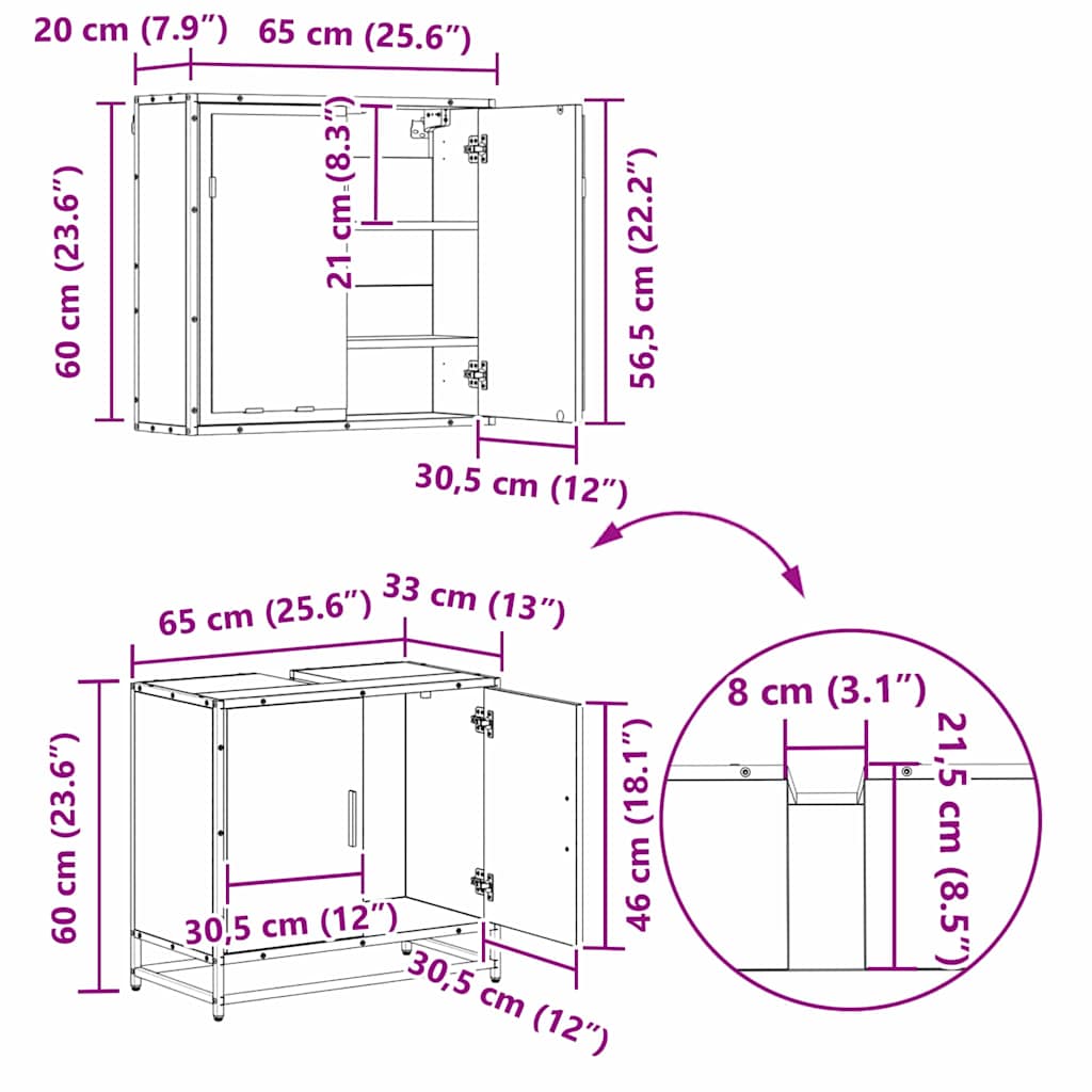 Juego de muebles de baño con cajón 4 pcs Madera Vieja
