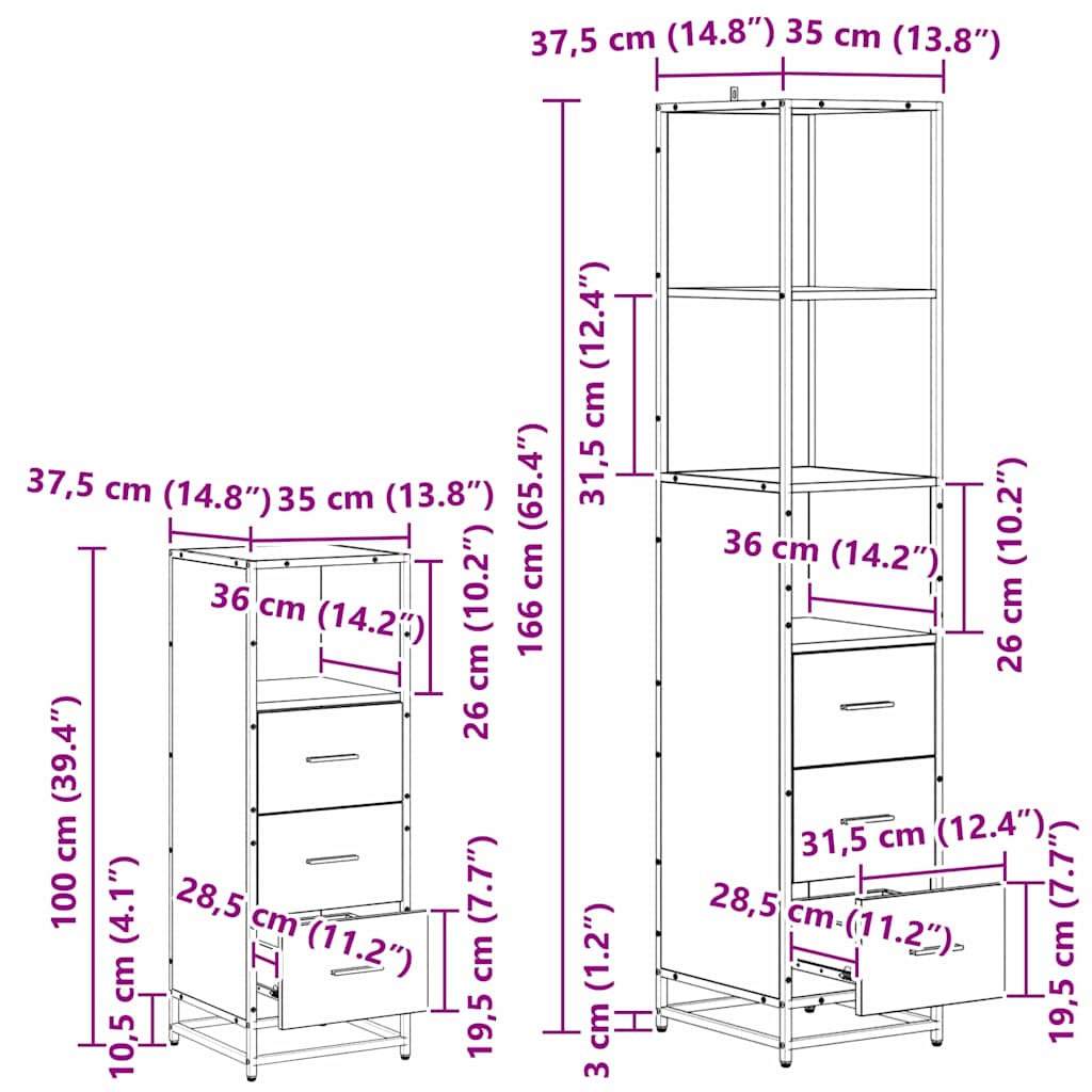 Juego de muebles de baño con cajón 4 pcs Madera Vieja