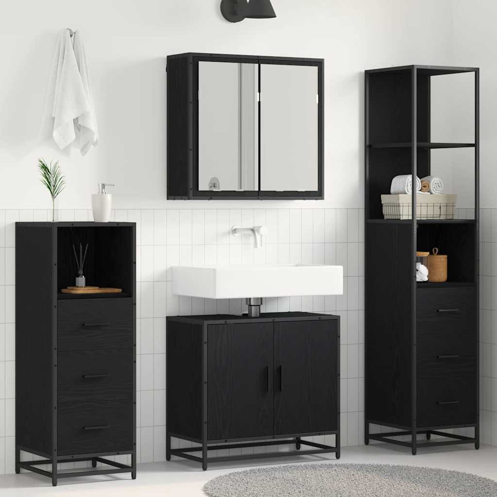 Juego de muebles de baño 4 pcs Roble Negro Madera contrachapada