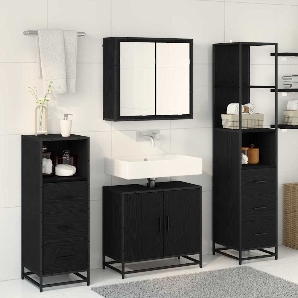Juego de muebles de baño 4 pcs Roble Negro Madera contrachapada