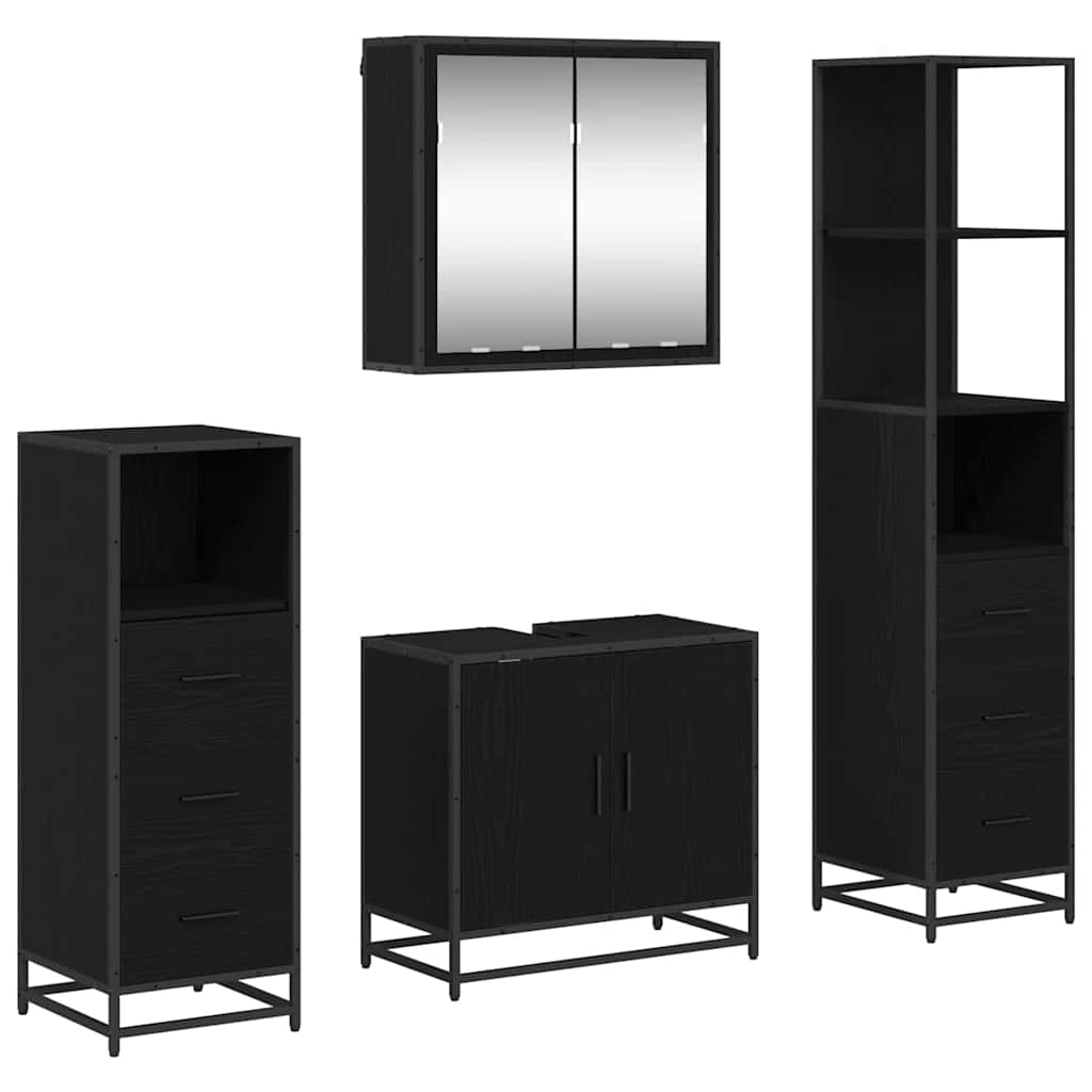 Juego de muebles de baño 4 pcs Roble Negro Madera contrachapada