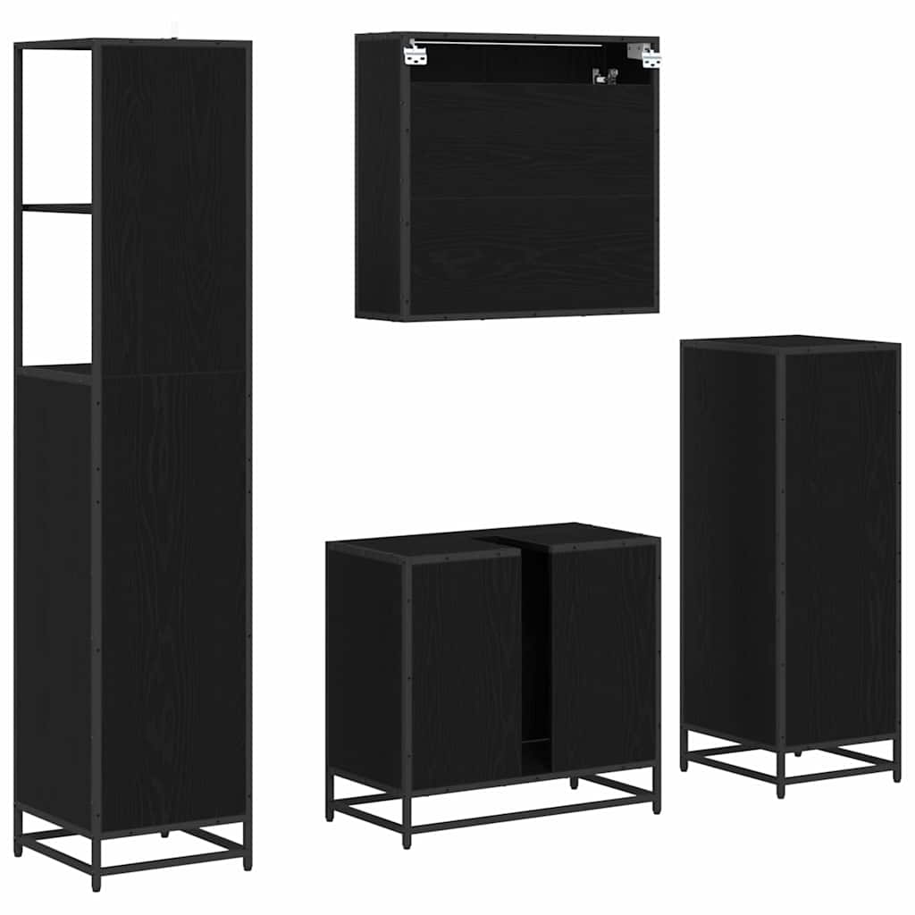 Juego de muebles de baño 4 pcs Roble Negro Madera contrachapada