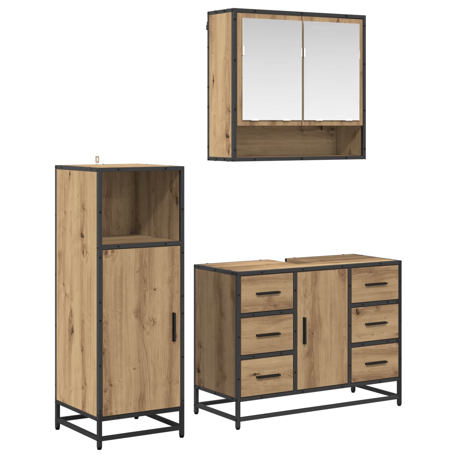 Conjunto de móveis de casa de banho com gaveta 3 pcs Carvalho artesanal