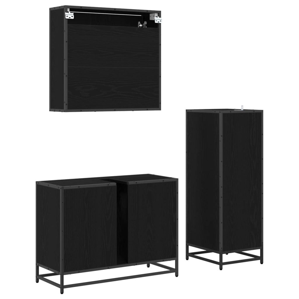 Juego de muebles de baño 3 pcs Roble Negro Madera contrachapada