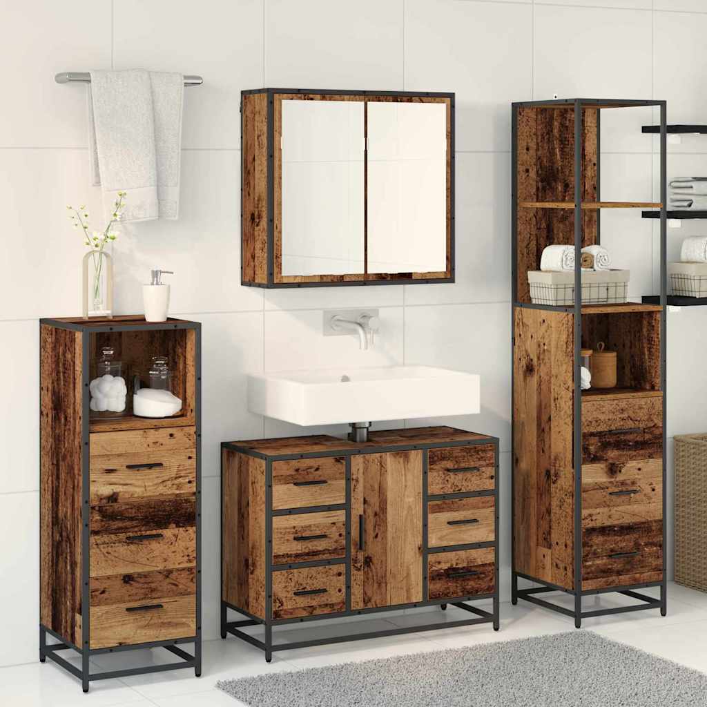 Juego de muebles de baño con cajón 3 pcs Madera Vieja
