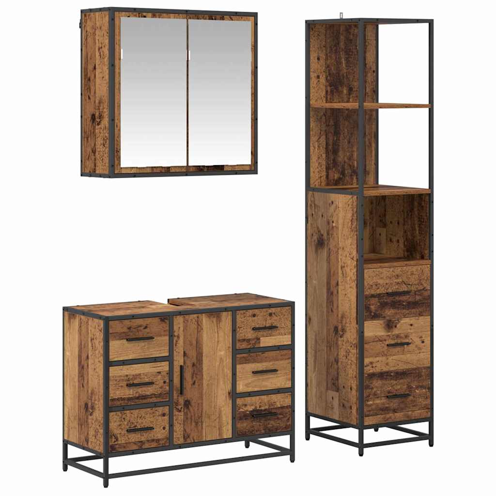 Juego de muebles de baño con cajón 3 pcs Madera Vieja