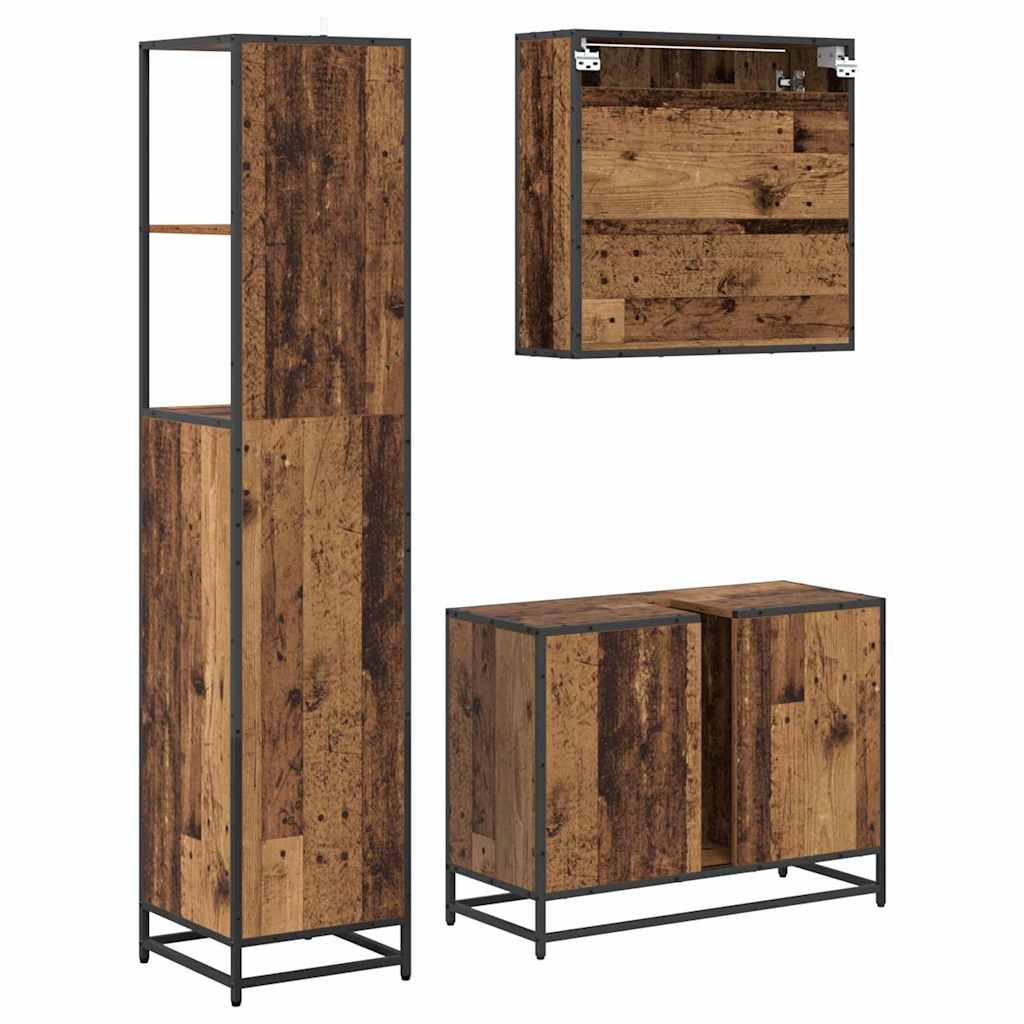 Juego de muebles de baño con cajón 3 pcs Madera Vieja