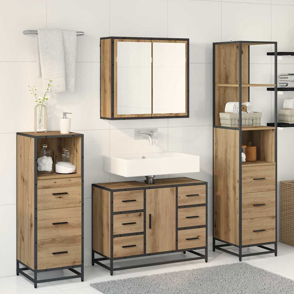 Juego de muebles de baño con cajón 3 pcs Roble artesanal